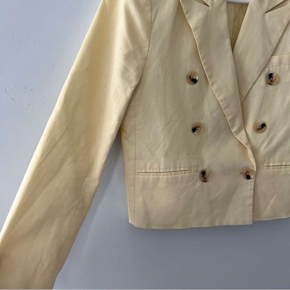 Aqua Butter Yellow Double Breasted Cropped Blazer Jacket Size Small - Picture 6 of 11